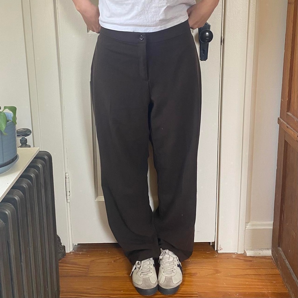 low rise brown trouser pants wide leg Size L